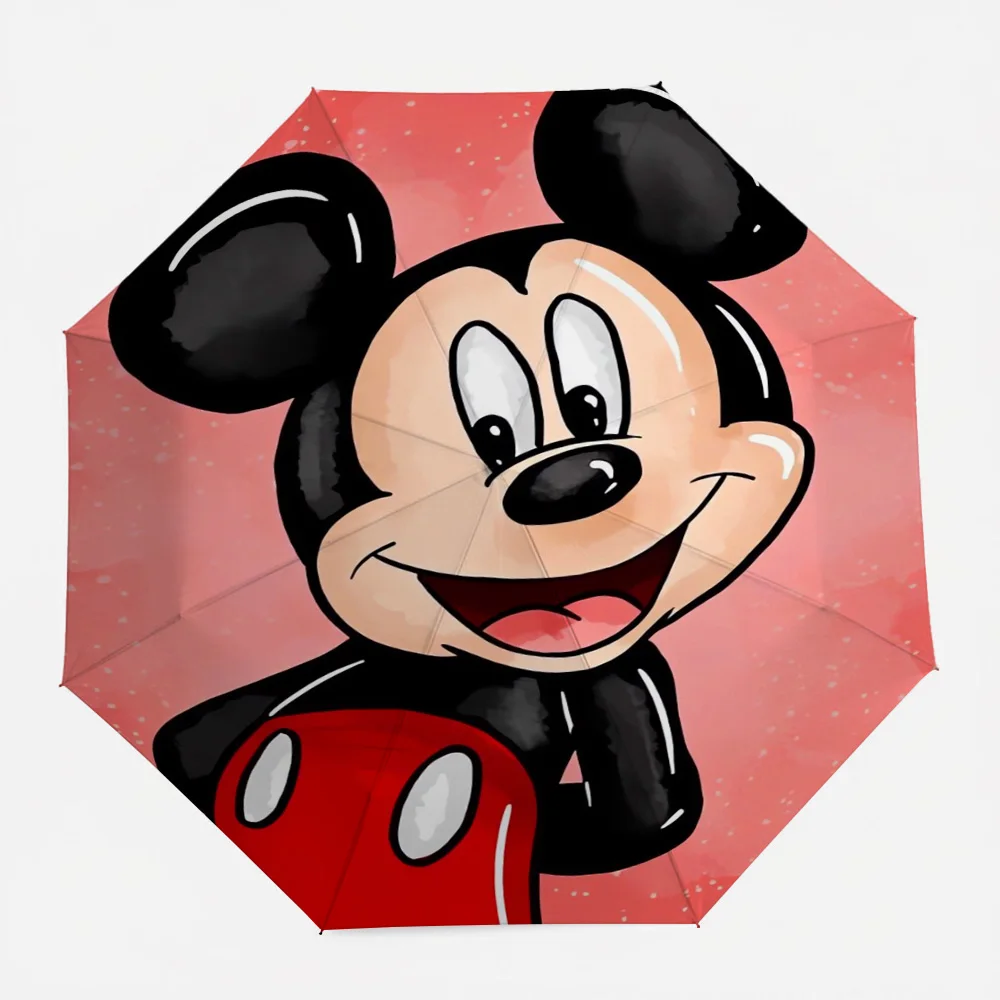 

Автоматический складной зонт Disney с изображением Микки Мауса, красный, акварельный дизайн, водонепроницаемый, с защитой от УФ-излучения, ветрозащитный, компактный, для путешествий, классический