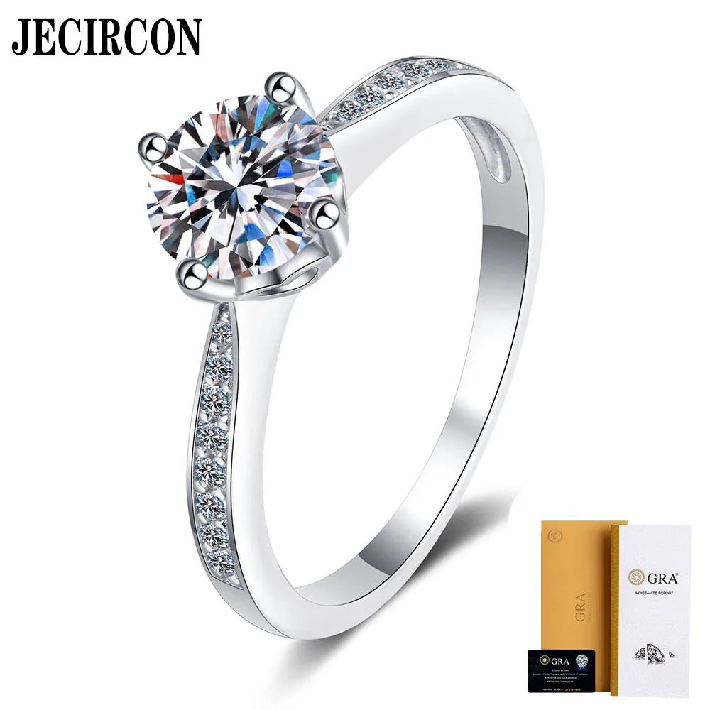 

JECIRCON 2ct/3ct S925 Sterling Silver Moissanite Ring for Women PT950 Gold Plated Jewelry Simple 4 Claw Ring Best Selling Model