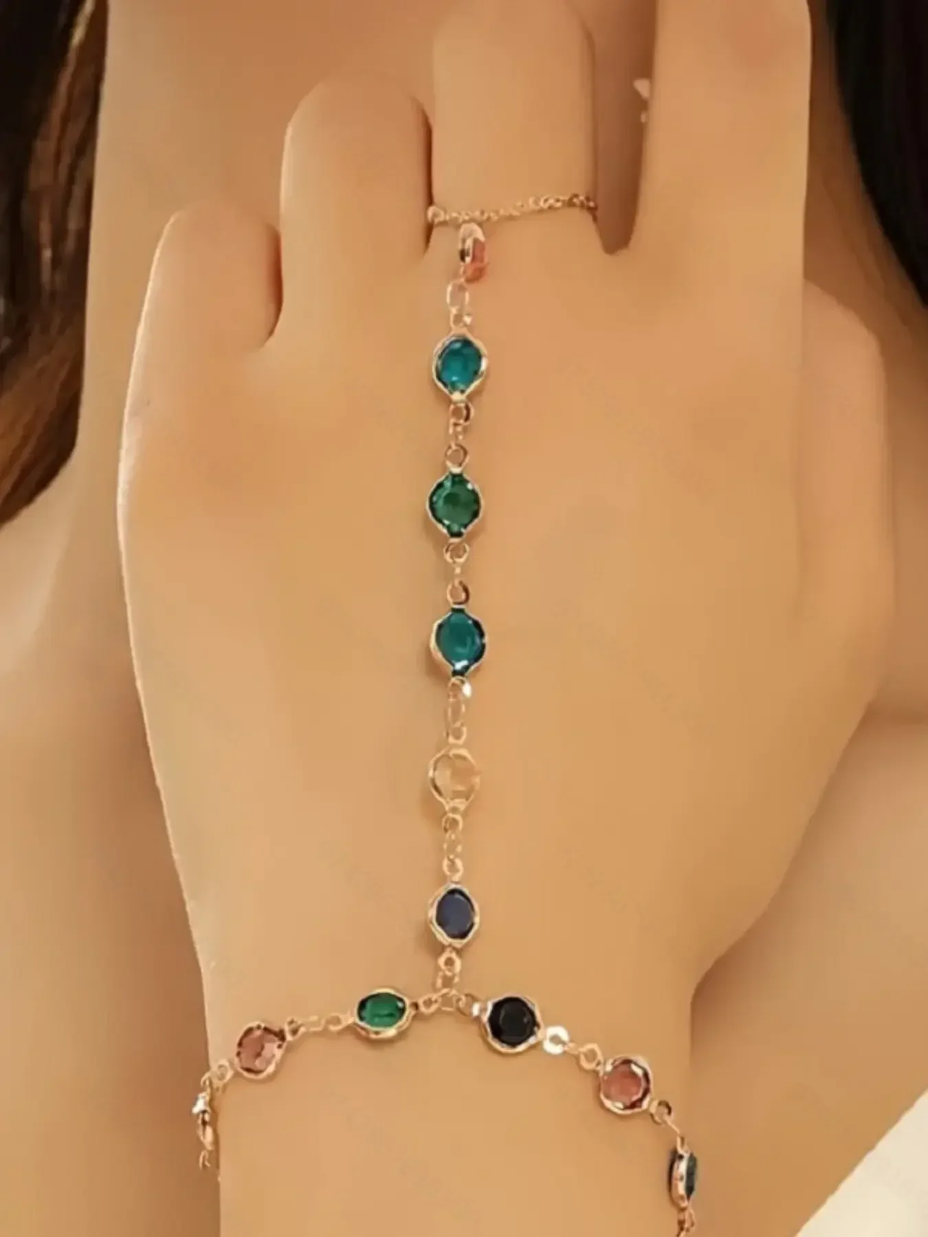 Fashion Simple Colorful Crystal Interlocking Finger Bracelet, Elegant Women's Daily Wear Party Hand Chain, Versatile Jewelry Accessory, Exquisite Bracelet, Exquisite Trendy Bracelet, Fashionable Bracelet, Crystal Bracelets