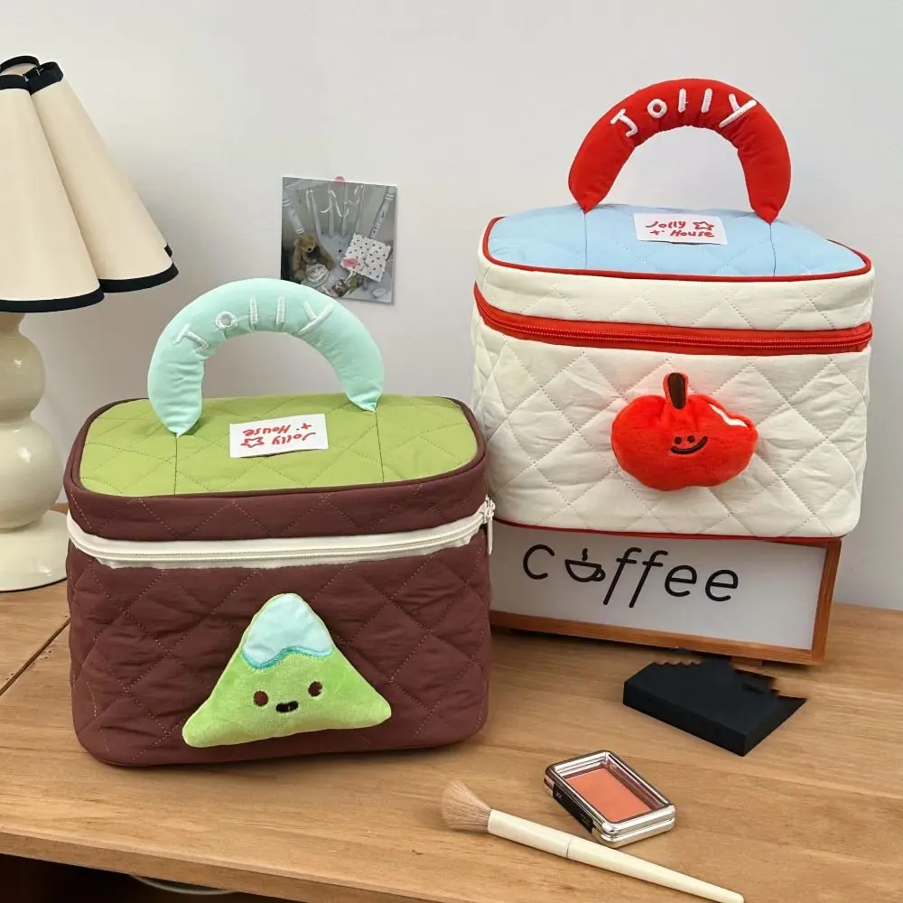 

Fashion Dopamine Color Cute Cabin Makeup Bag Kawaii House-shaped Handheld Cosmetic Case Square Zipper Toiletry Bag Outdoor