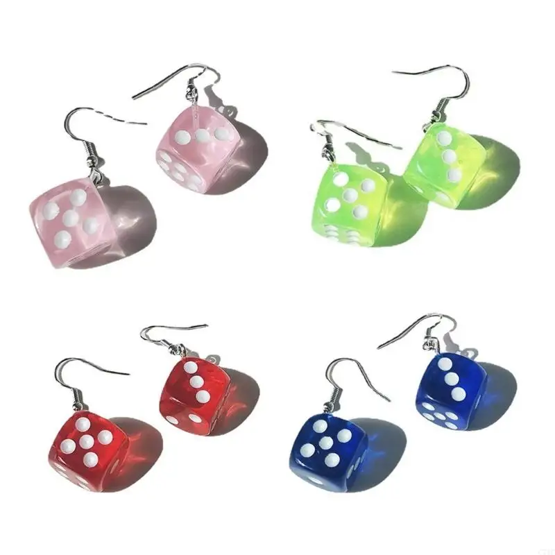 C71C Funny Cubic Dice-Earrings Resin Dice-Dangle Earrings Cool Punk Resin Geometric Drop Earrings Night Club Party Ornament