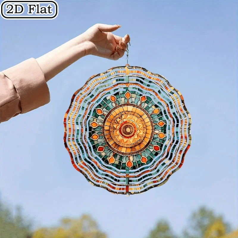 CIFBUY Modern 2D Round Mandala Aluminum Wall Art Waterproof Durable Garden Yard Patio Hanging Decor Outdoor Wind Chime