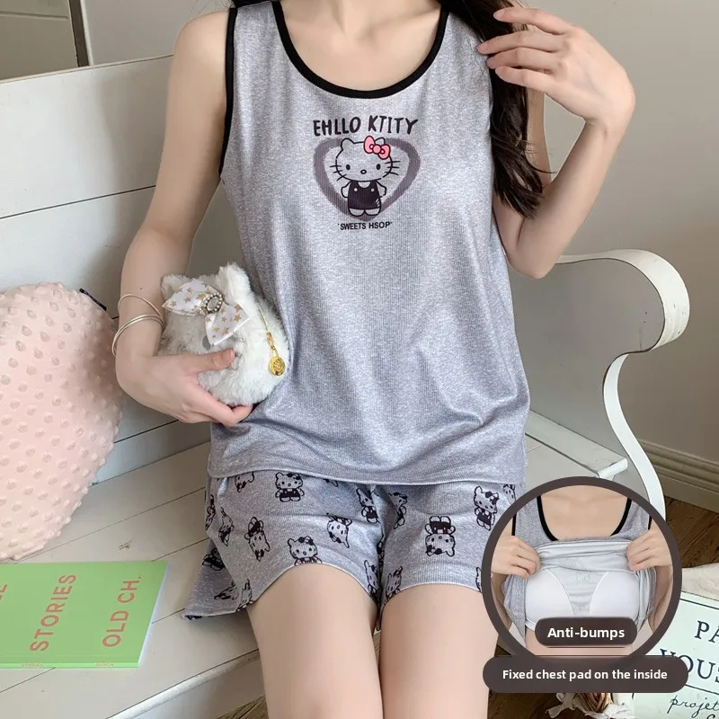 

Летний нагрудник, модный жилет, милые пижамы с героями мультфильмов «Hello Kitty», женская одежда для дома