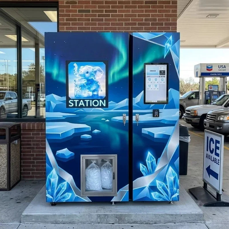 Purified Water And Ice Vending Machine Automatic Cube Ice Vending Making Machine Self‑Service Ice Vending Dispenser Unit