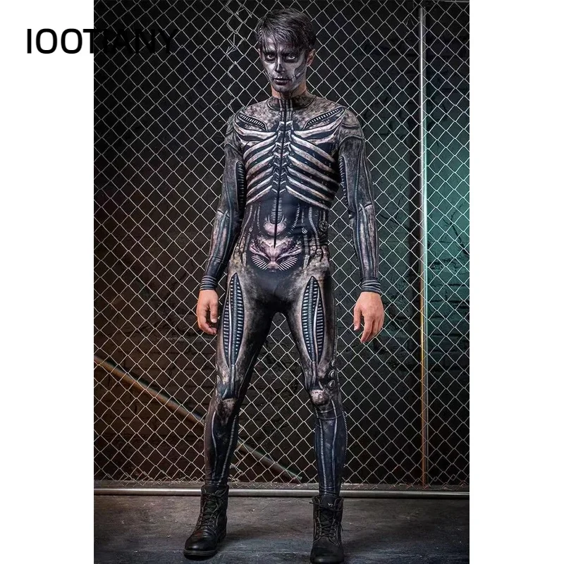 

CosplayIootiany Machine Armor 3d Printing Halloween Skeleton Adult Role Playing Costume Cyberpunk Tights Men's Bodysuit Fitness