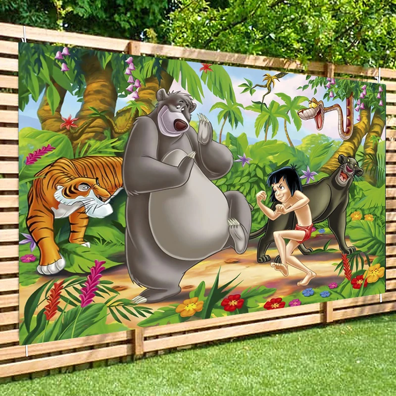 خلفية مخصصة لديزني الأدغال ، زينة خلفية سفاري استوائي للحيوانات وحفلات أعياد ميلاد الأطفال ، خلفية للتصوير الفوتوغرافي لدب الأسد
