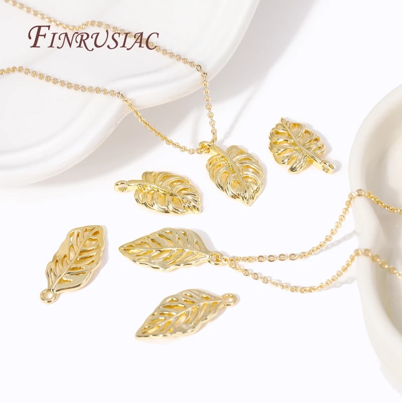 Fashion 2 Types 18K Gold Plated Metal Hollow Leaf Shape Pendants For Necklace Making,Handmade DIY Charms Jewelry Findings