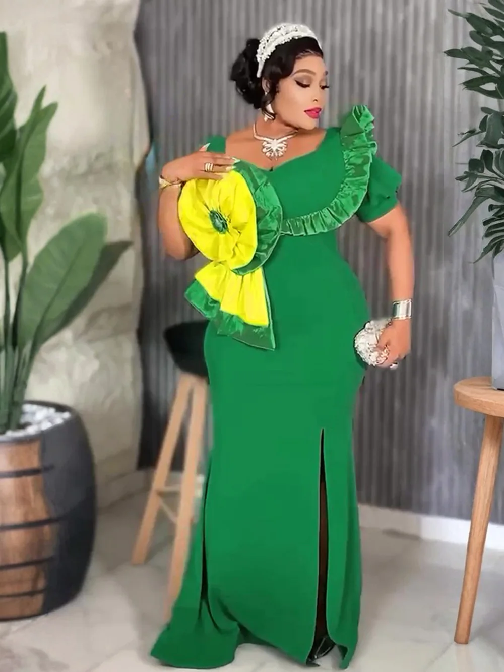 

Plus Size African Party Dresses for Women 2025 New Summer Fashion Chiffon Evening Gown Elegant Turkey Muslim Maxi Long Dress