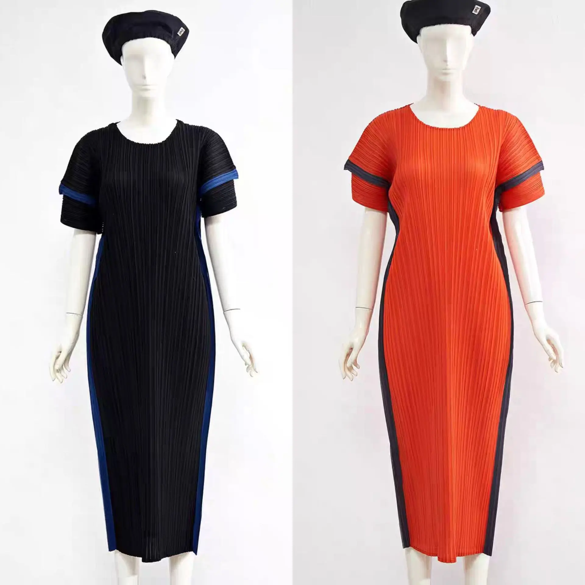 

Miyake плиссированные весенне-летние новые платья женские модные цветные столкновения сто моделей тонкие женские платья средней длины