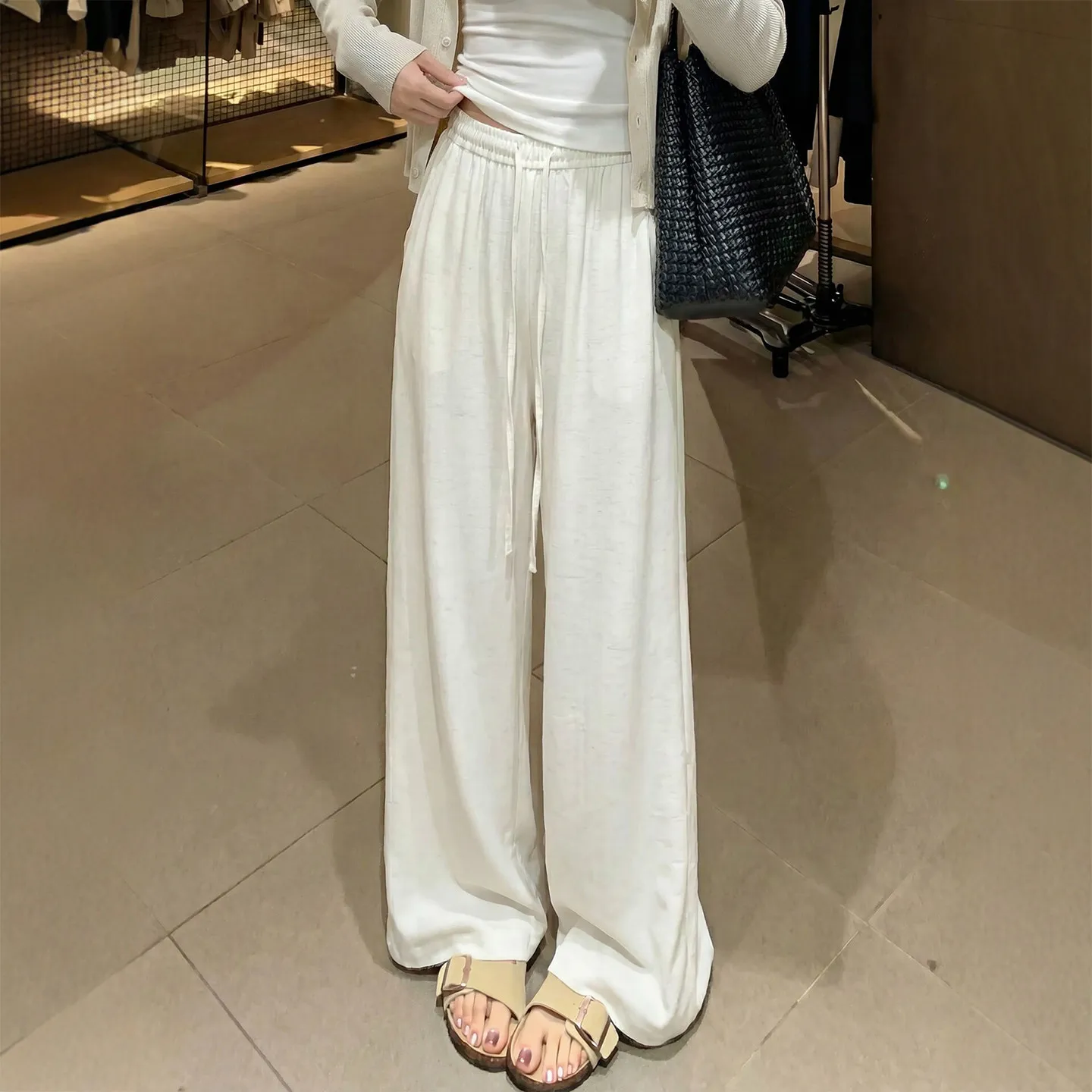 High Waist Linen Straight Leg Pants Women's Spring Summer New Style Small Size Old Money Style Wide Leg Cotton Linen Trousers