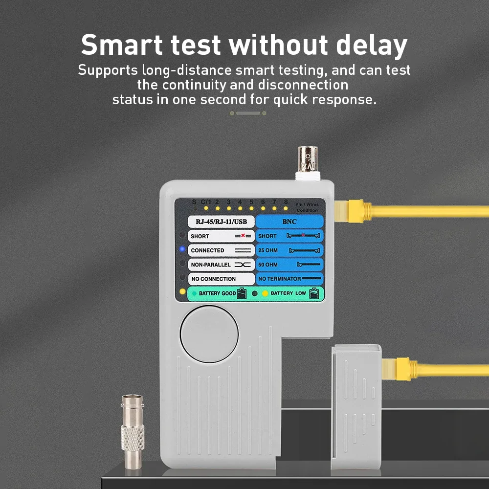 جهاز اختبار ZoeRax 4-in-1 RJ45 للشبكة والهاتف متعدد الكابلات مع شاشة LED لـ RJ11/RJ45/BNC/USB، نطاق 90 مترًا، جهاز اختبار الأسلاك التي تعمل بالطاقة 9 فولت