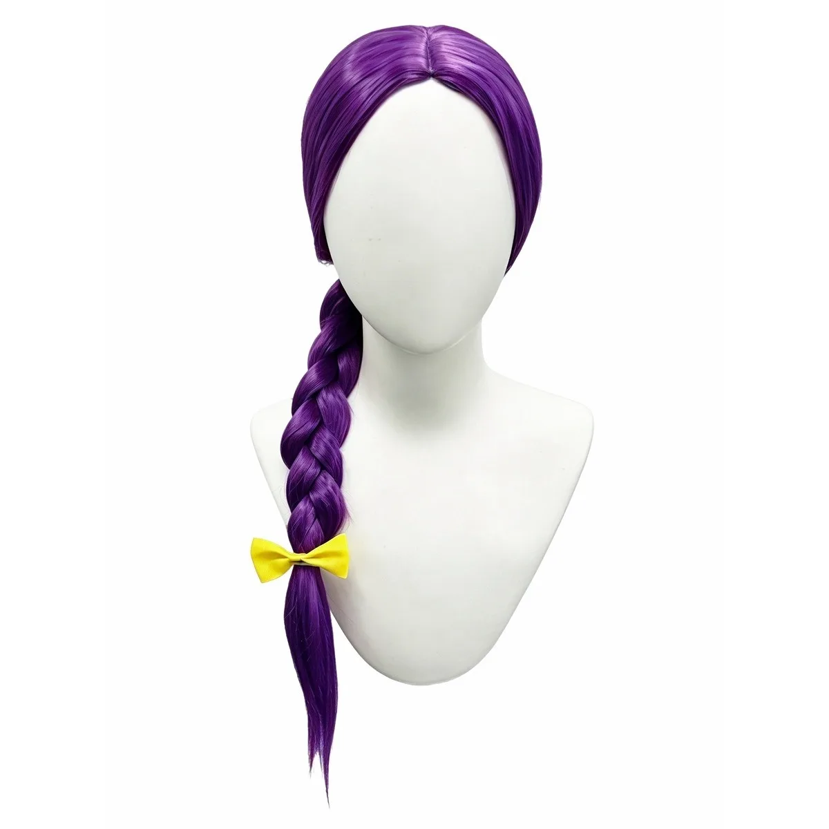 Purple Long Side Braid Synthetic Wig Middle Part Yellow Bow Women Anime Halloween Party Cosplay Costume Hairpiece