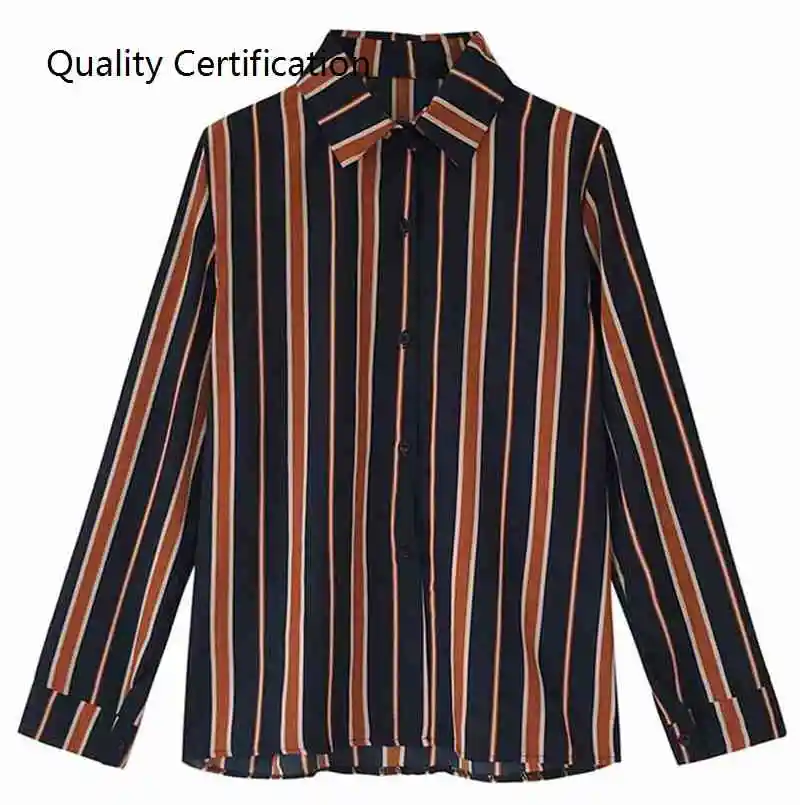 Women's Striped Long Sve irt Jaet Street Sle  Collar Button Closure Slim Fit Polyester Spring Summer Faion