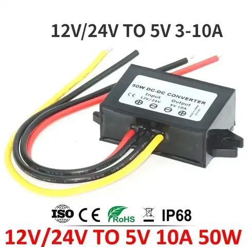12V 24V to 5V 5A 3A 10A Step Down DC DC Power Converter 8-36V Buck 5V Switching Voltage Power Supply 12Volt to 5Volt for Car LED