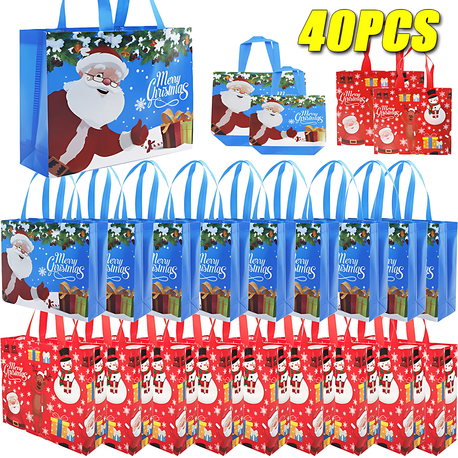 クリスマスのお買い物ギフトバッグ、ギフトオーガナイザー、キャンディーラッピングバッグ、クリスマスデコレーション、40個
