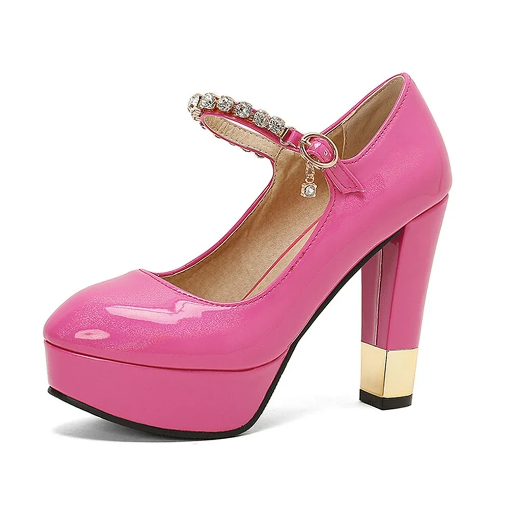 

BLXQPYT Большие размеры 50, модные туфли-лодочки с круглым носком, на платформе, на высоком каблуке, сексуальные, с ремешком на пряжке, из лакированной кожи, для свадьбы и вечеринок, женская обувь T001