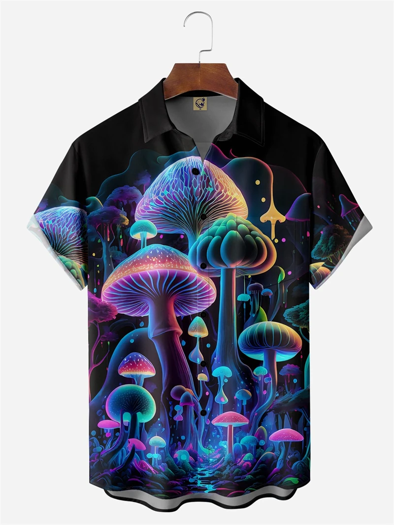 

Мужская рубашка с 3D-принтом «Волшебные грибы»: абстрактные растения, пляжная рубашка, трикотажная рубашка с коротким рукавом, мужская блузка