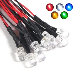 50pcs 12V 5mm LED Diode Lights 7.9 Inch Pre Wired 5 Colors X 10pcs Assorted Kit White Red Green Blue Yellow Warm-White Emitting