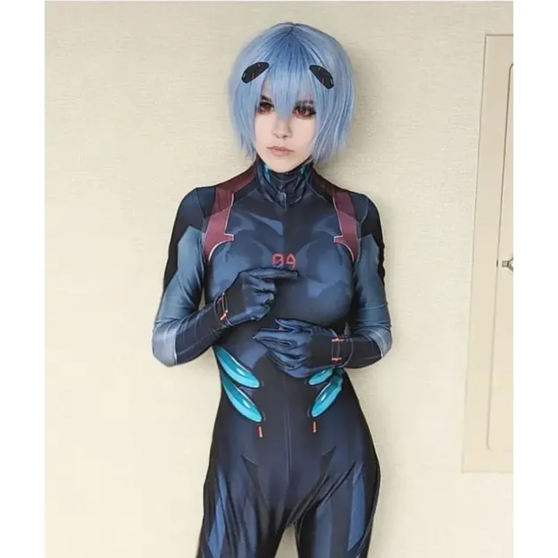 Ayanami Rei Cosplay Fato Feminino, Plugsuit Anime Halloween, Bodysuit Zentai, Macacões, Fato de festa, Adultos, Crianças