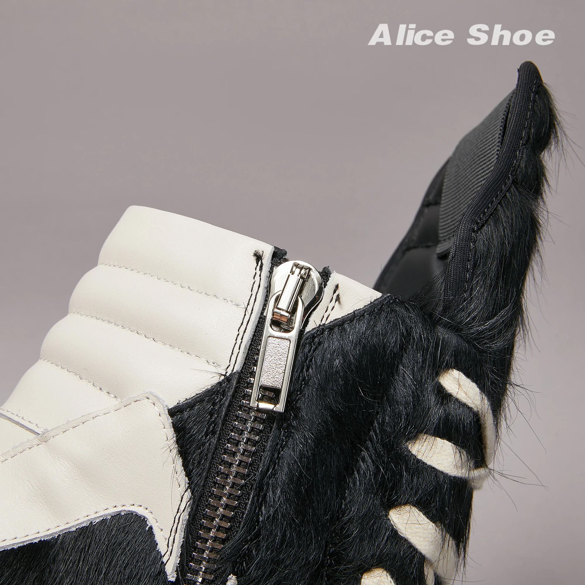 Brand Women Sneaker Horse Fur Casual High Top Men Shoe Leather Geobasket Black Zipper Designer Trainer Thick-sole Ankle Boot