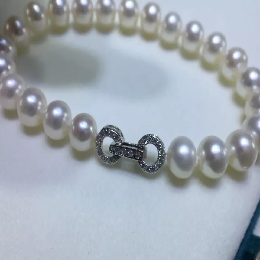 Best selling AAA 8-9mm natural authentic South  Sea round white pearl 7.5-8 inches 925s