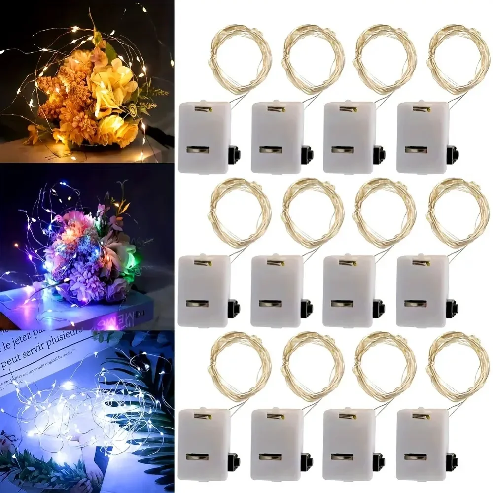 10/20pcs LED String Lights Copper Silver Wire Garland Light 3 Modes LR44 Battery Fairy Lights for Christmas Wedding Party Decor