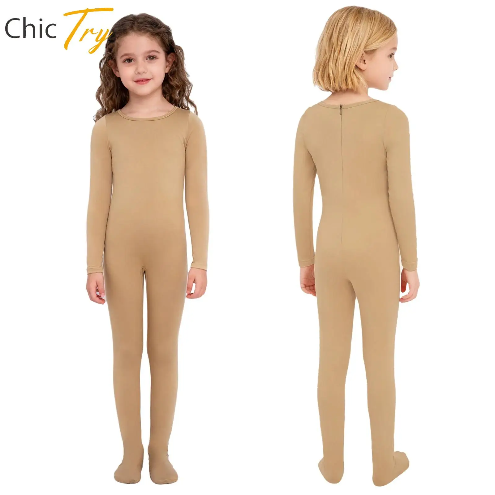 

Girls Ballet Dance Footed Jumpsuit Gymnastics Figure Skating Practice Warm-Up Training Costume Long Sleeve Solid Color Bodysuit