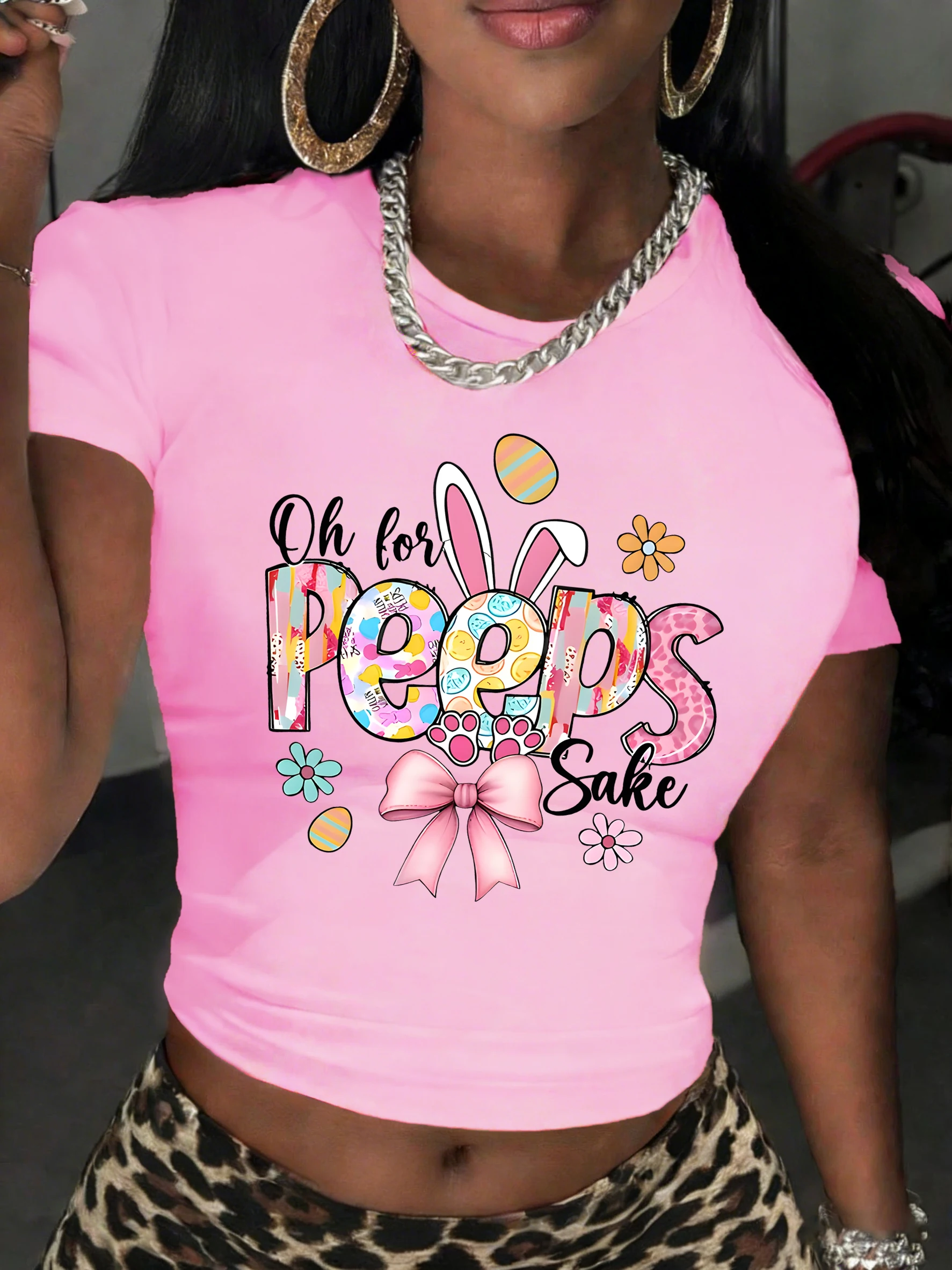 

Женские футболки с принтом Oh For Peeps Sake, летние хлопковые футболки в стиле хип-хоп с круглым вырезом, дышащие укороченные футболки для йоги