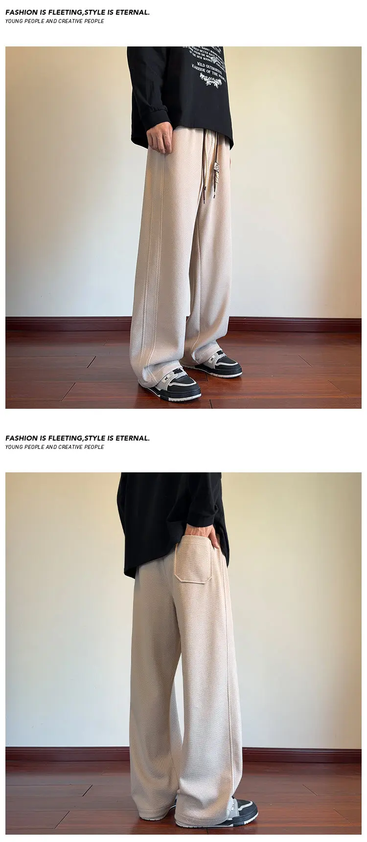 Herren-Sweatpants mit Kordelzug, weitem Bein, einfarbig, elastischer Bund, lockere, gerade geschnittene Hose, Streetwear, Freizeit- und Alltagshose. – Detail 24