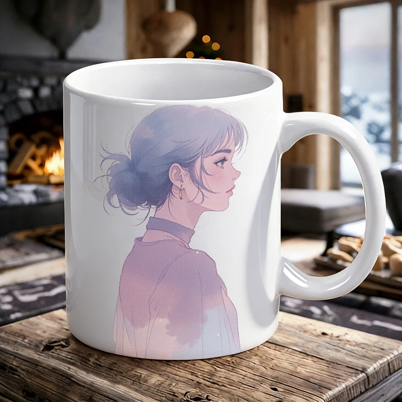 

Watercolor light purple girl side profile ceramic mug, coffee mug, milk mug, office tea cup, drinking cup, gift for friends