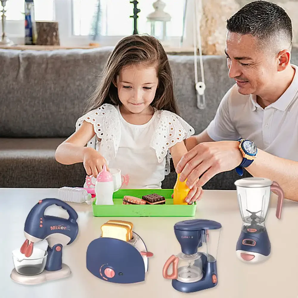 

Kitchen Playset Home Appliances Toy Set Kids Pretend Play Juicer Mixer Toaster Coffee Maker Educational Toys for Children Gifts