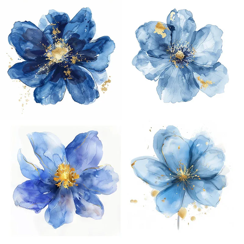 

QT672# Blue Watercolor Flowers Toilet Stickers, Bedroom Entryway Living Room Porch Home Decoration Wall Stickers
