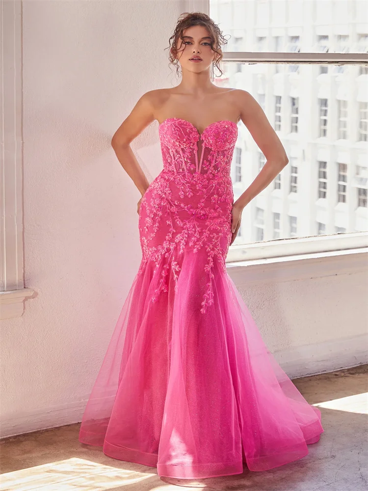 

New Arrival Strapless Sweetheart Neckline Bodice Mermaid Tulle Prom Dress Open Back Zipper Sweep Train Party Gown for Women 2024