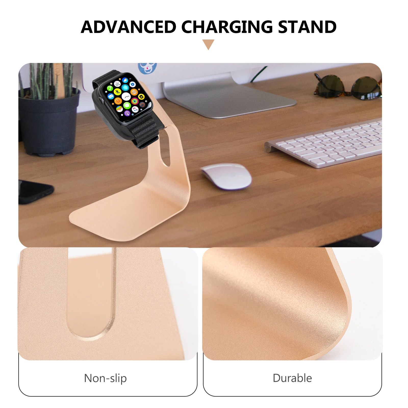 

Premium Watch Charging Stand Golden Color Comfortable Viewing Easy Cable Management Aluminum Anti Slip
