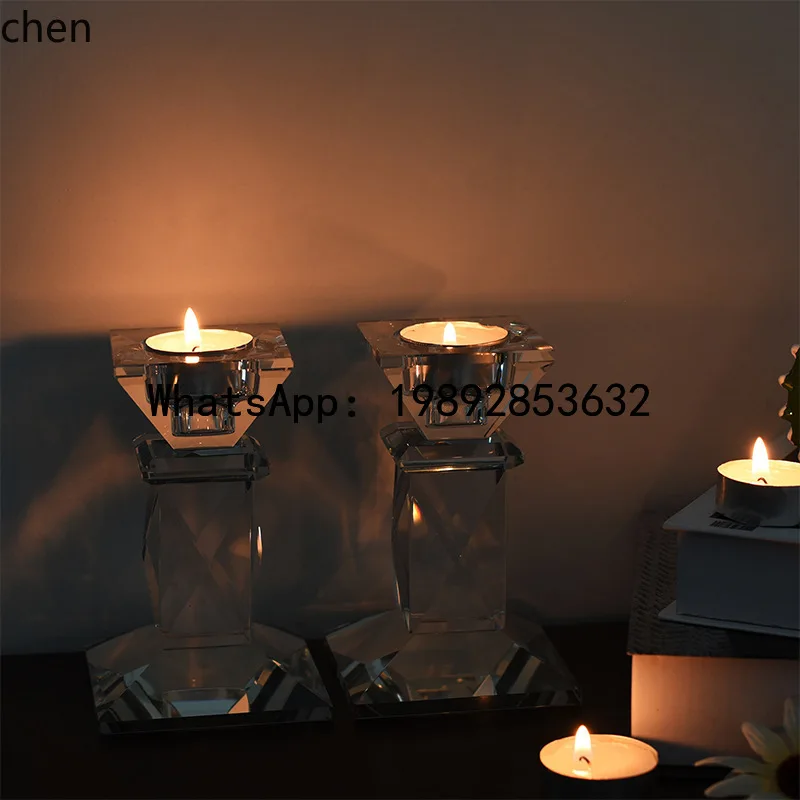 

WW20 Simple Crystal Glass Candle Holder Transparent Romantic Wedding Props Table Decoration Ornament Candle Holder