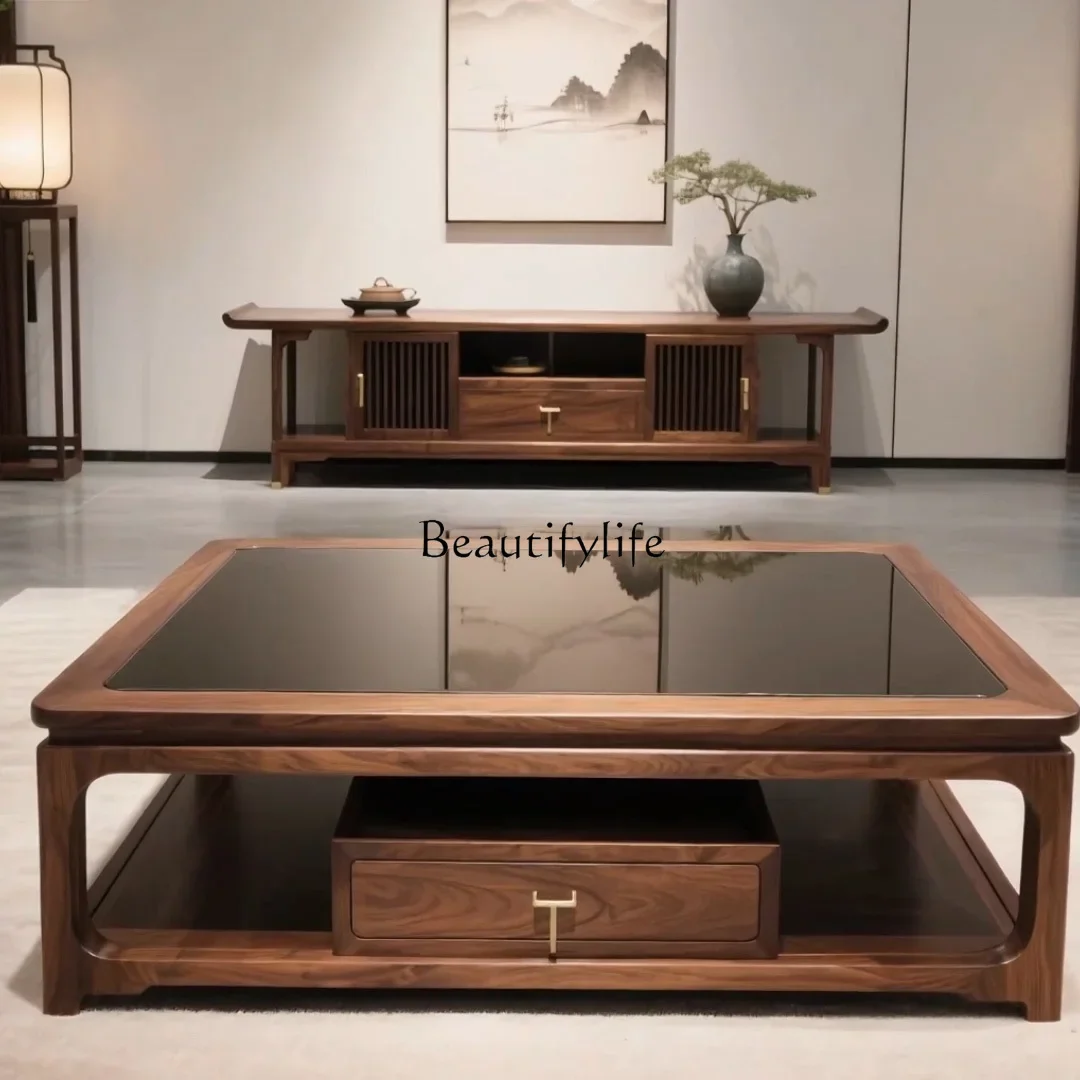 

yj21 New Chinese living room coffee table solid wood black walnut modern simple mansion high-end coffee table