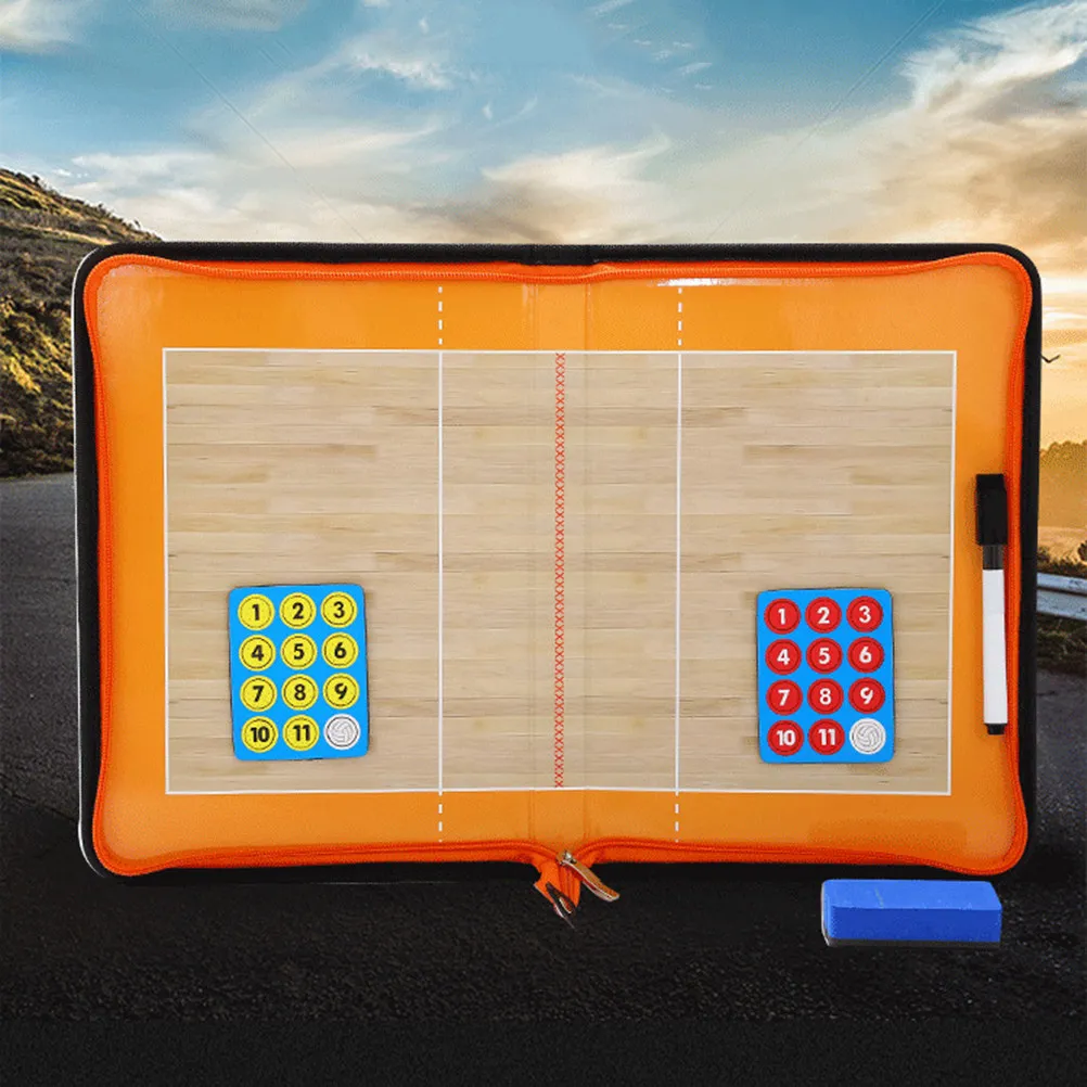1Set Zipper Folding PVC Volleyball Coaching Board Magnetic Dry Erase Clipboard Bright Colorful Tactical Diagram Portable