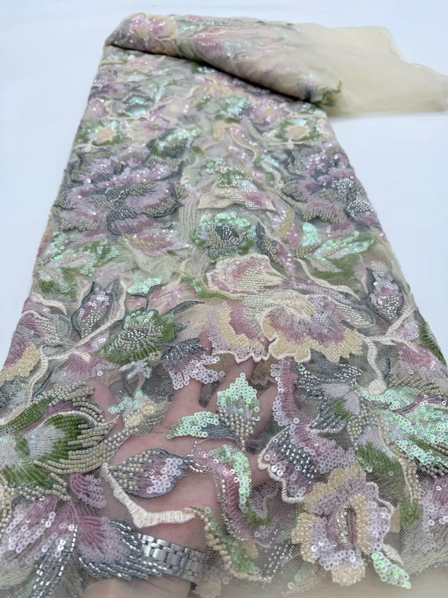 

Высококачественная африканская нигерийская тюлевая кружевная ткань с пайетками и вышивкой для выпускных платьев, 5 ярдов, DP0500