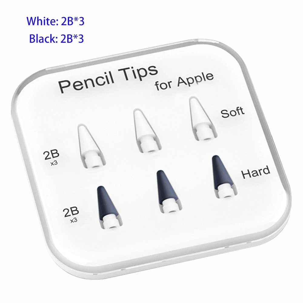 Peilinc Pencil Tips for Apple Pencil 1st / 2nd Generation, 2B Soft Double-Layered iPad Pencil Tip, White & Black Stylus Nib