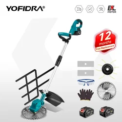 YOFIDRA Brushless 9 Inch Electric Lawn Mower 36000RPM Cordless Grass Trimmer Length Adjustable Garden Tool For Makita 18V Batter