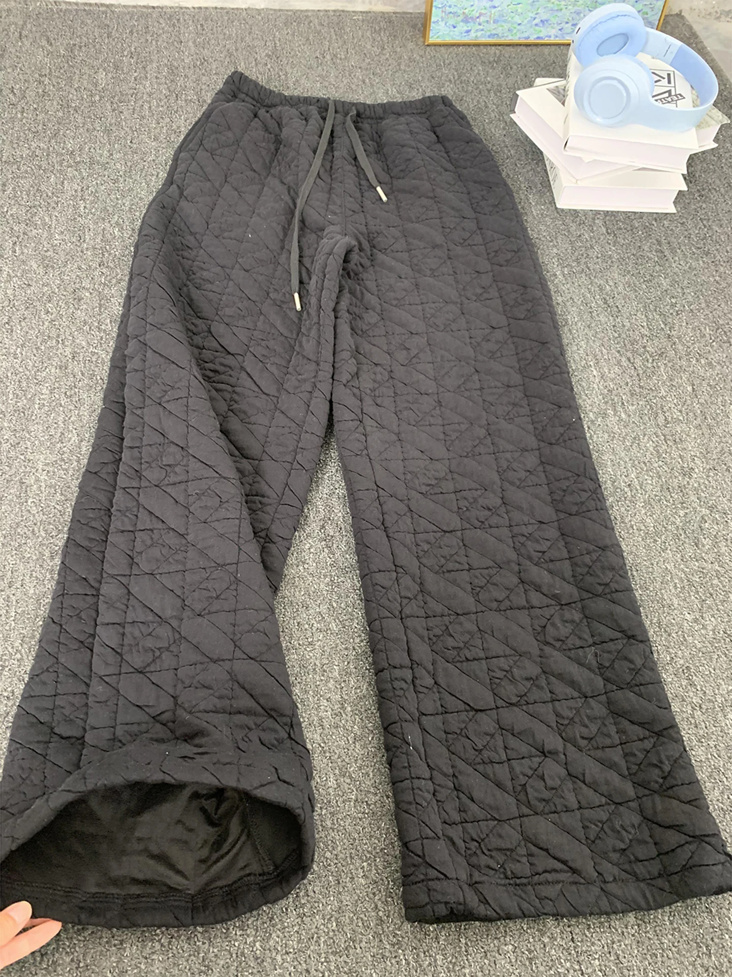 

Thiened Winter Ski Pants for Men Bla Diamond Pattern Warm Windproof Waterproof Straight Leg Trousers for Cold Weather