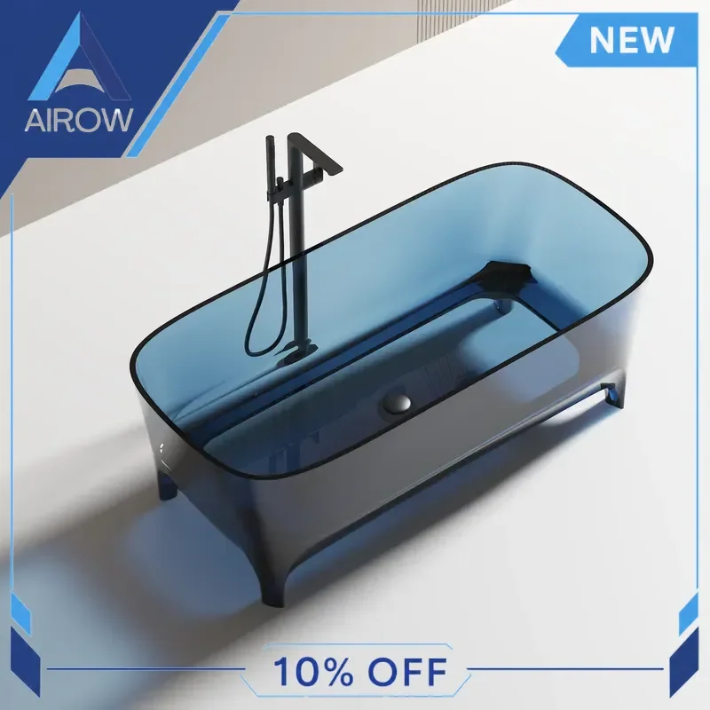 for Luxury Hotel Bathroom Transparent Amber Resin Freestanding Bathtub Deep Soaking Tub Crystal Clear Acrylic Bath Tub