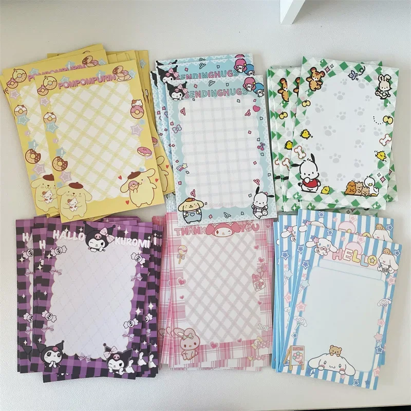 Imagem -06 - Sanrio Memo Pad Notes Desenhos Animados Material Escolar Cartões Padrão Kawaii Marcadores de Presente Bonito Conjunto de Papelaria Papel Decorativo 50 Pcs