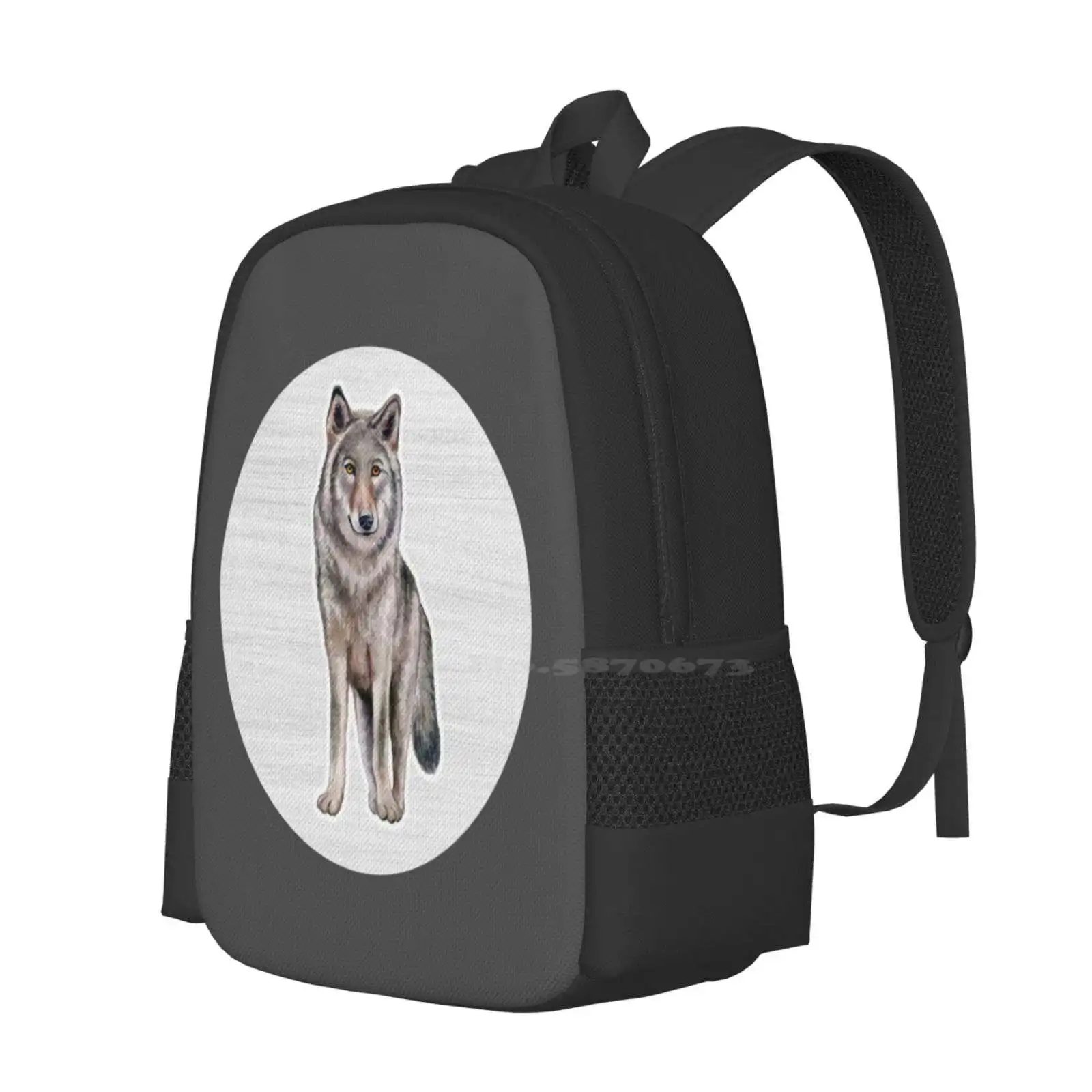 Wolf Watercolor Drawing Hot Sale Schoolbag Backpack Fashion Bags Gray Wolf Dog Wolves Animal Canine Lobo Watercoloring Brightly