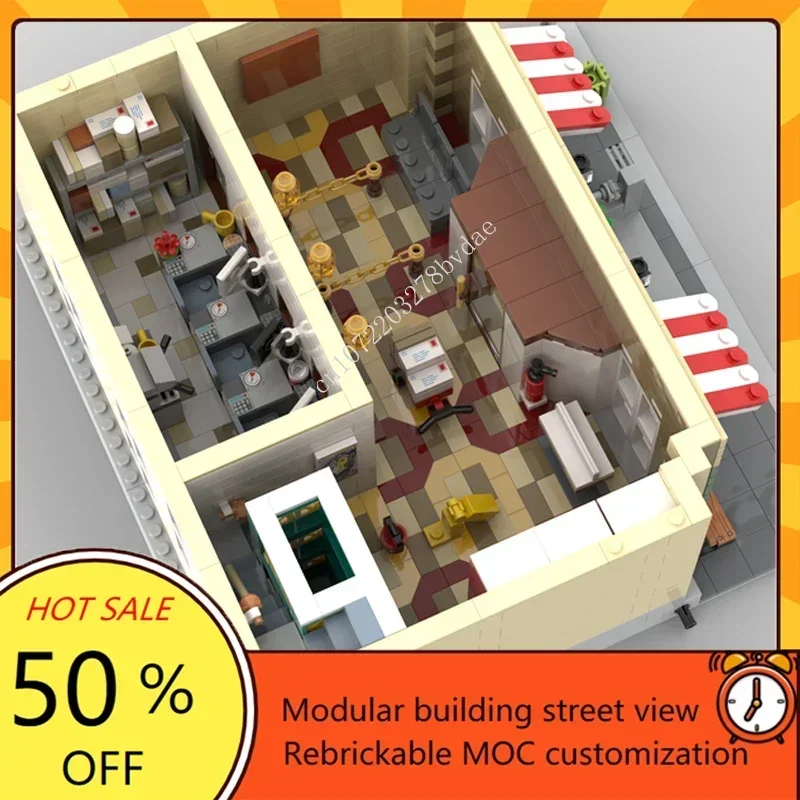 MOC-décennie s de construction de bureau de poste modulaire personnalisés, modèle de vue sur la rue, briques technologiques, jouets d'assemblage de bricolage, cadeaux d'anniversaire, 2457 pièces