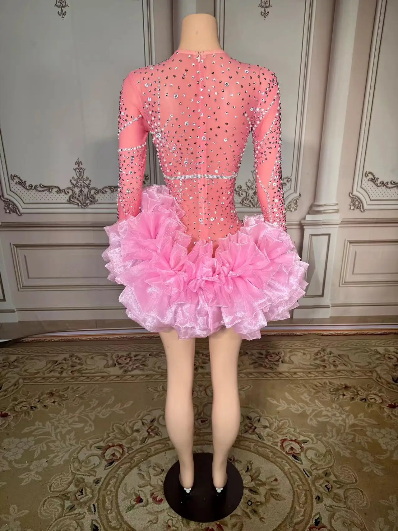 Multi-color Rhinestone Chain Slit Mini Dress Women Evening Party Birthday Prom Sexy Fashion Short Outfit Singer Dance Stage Wear