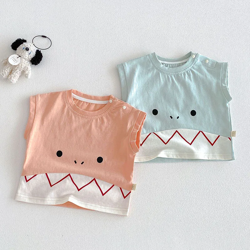 MILANCEL New Summer Baby T-shirt 9M-4T Cartoon Dinosaur Girls Sleeveless Tee Loose Boys Tops Color Blocking Children Clothes