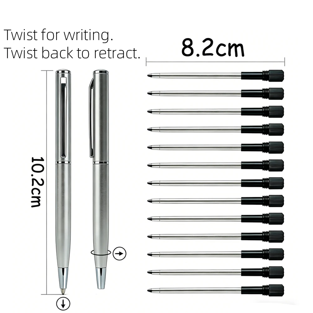 Mini Stainless Steel Metal Ballpoint Pen with 10 Replacement Refills Set, Portable Pocket Ballpen Compact Short Pen for Wallet image 5