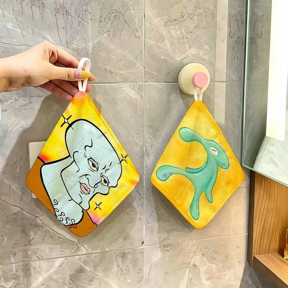 1 toalla de cocina colgante de poliéster y algodón con diseño abstracto de Bob Esponja, toalla suave para limpiar las manos para baño y hogar
