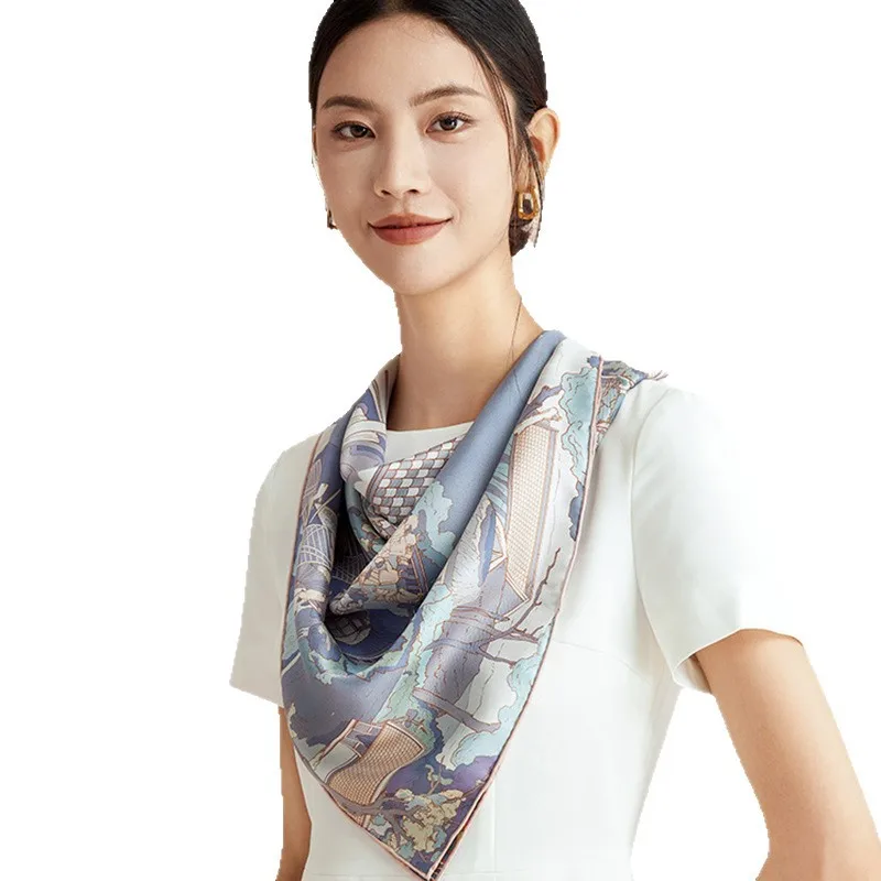 

Factory merchandise art silk 90 square towel double-sided printing